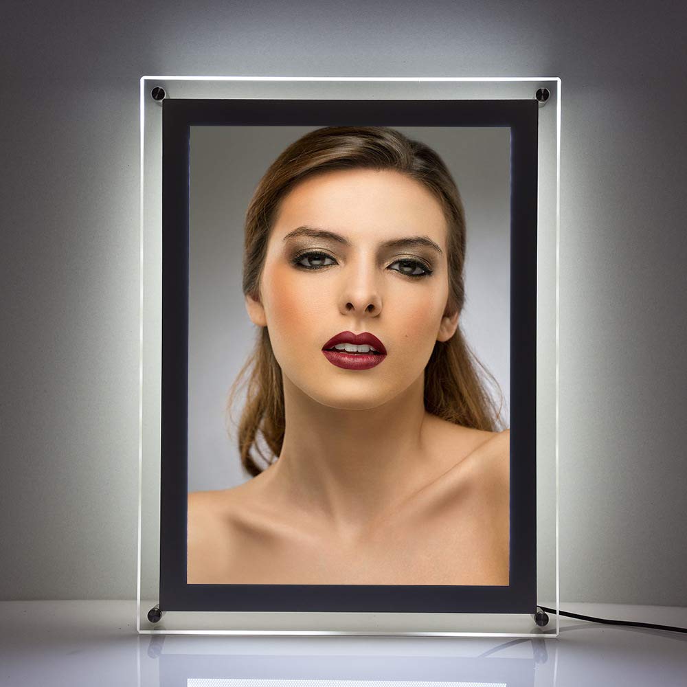A3 Wandmontierter LED-Lichtkasten, Schilderhalter, Kristall, Acryl, Fotorahmen, Werbedisplay