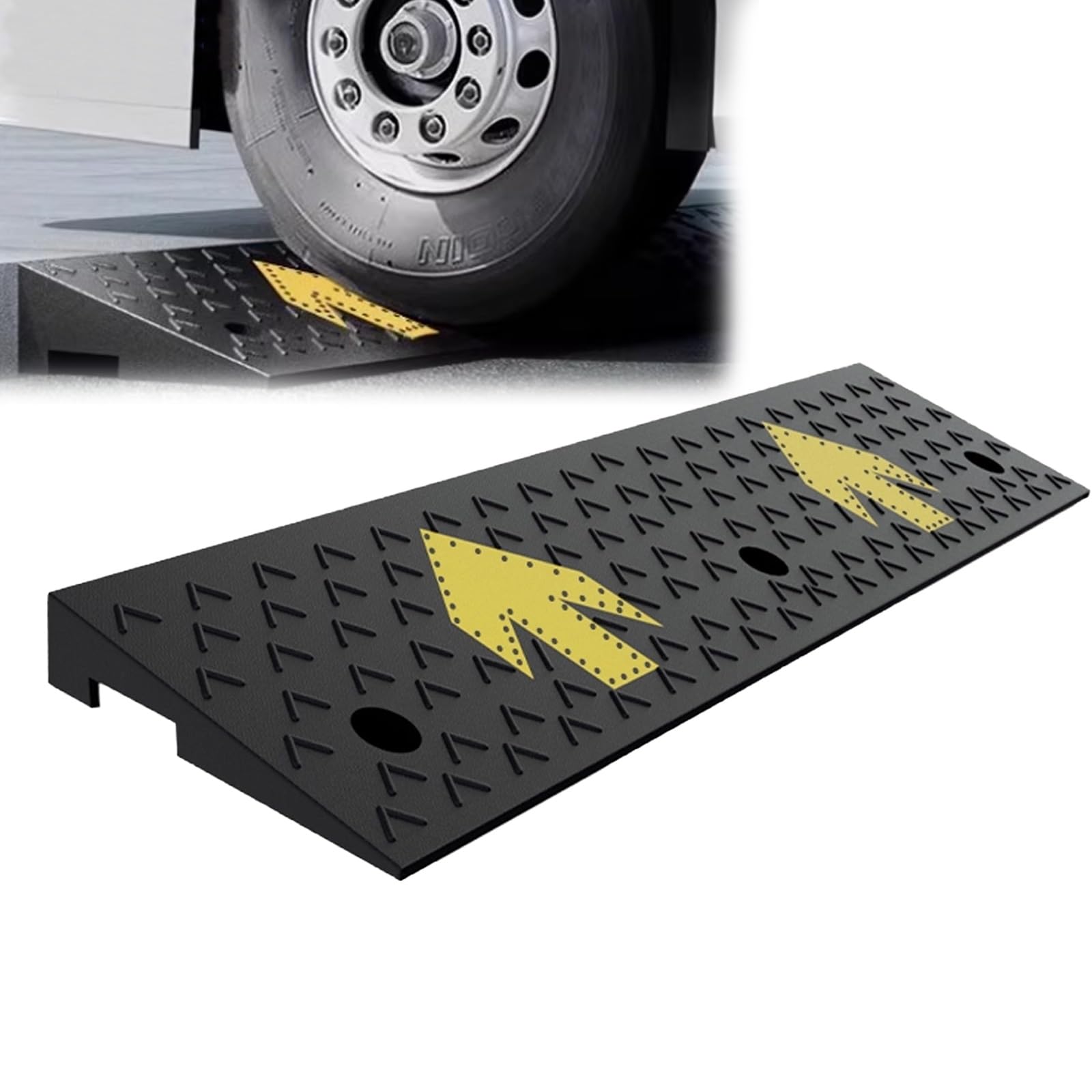 KRXSOBNV Threshold ramp, Car Ramps with Eye-catching Guide Arrow & Mounting Holes, Non-Slip Rubber Threshold Step Pads for Outdoor(9cm)