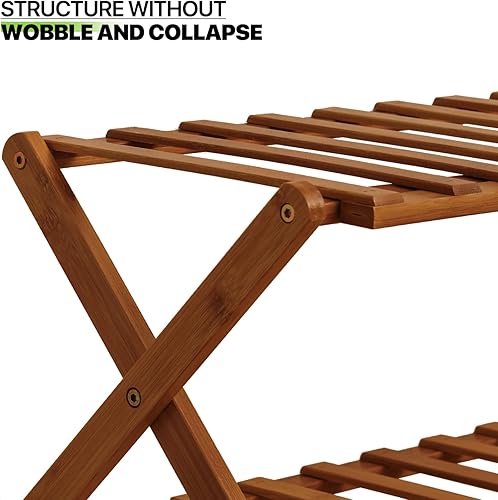 Miniatura 4 de Magshion Organizador de zapatos plegable de bambú, estantes de zapatos apilables con estantes para sala de estar, entrada, oficina, vestíbulo,