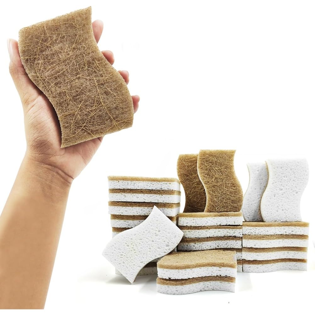 CTRLZS Biodegradable 24-Pack Dishwashing Sponge- Compostable Cellulose& Coconut Scrubber Sponge, Natural Kitchen Cleaning Material