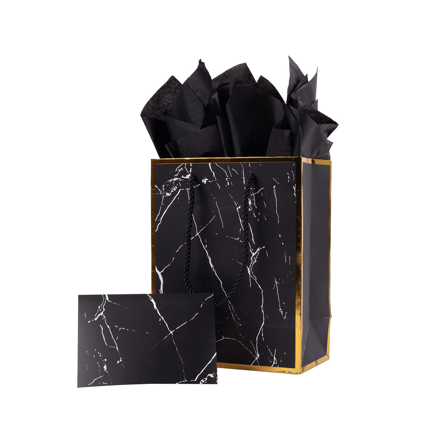 ysmile Marble Black 8" Medium Gift Paper Bag with Tissue Paper for Men Birthday Favor