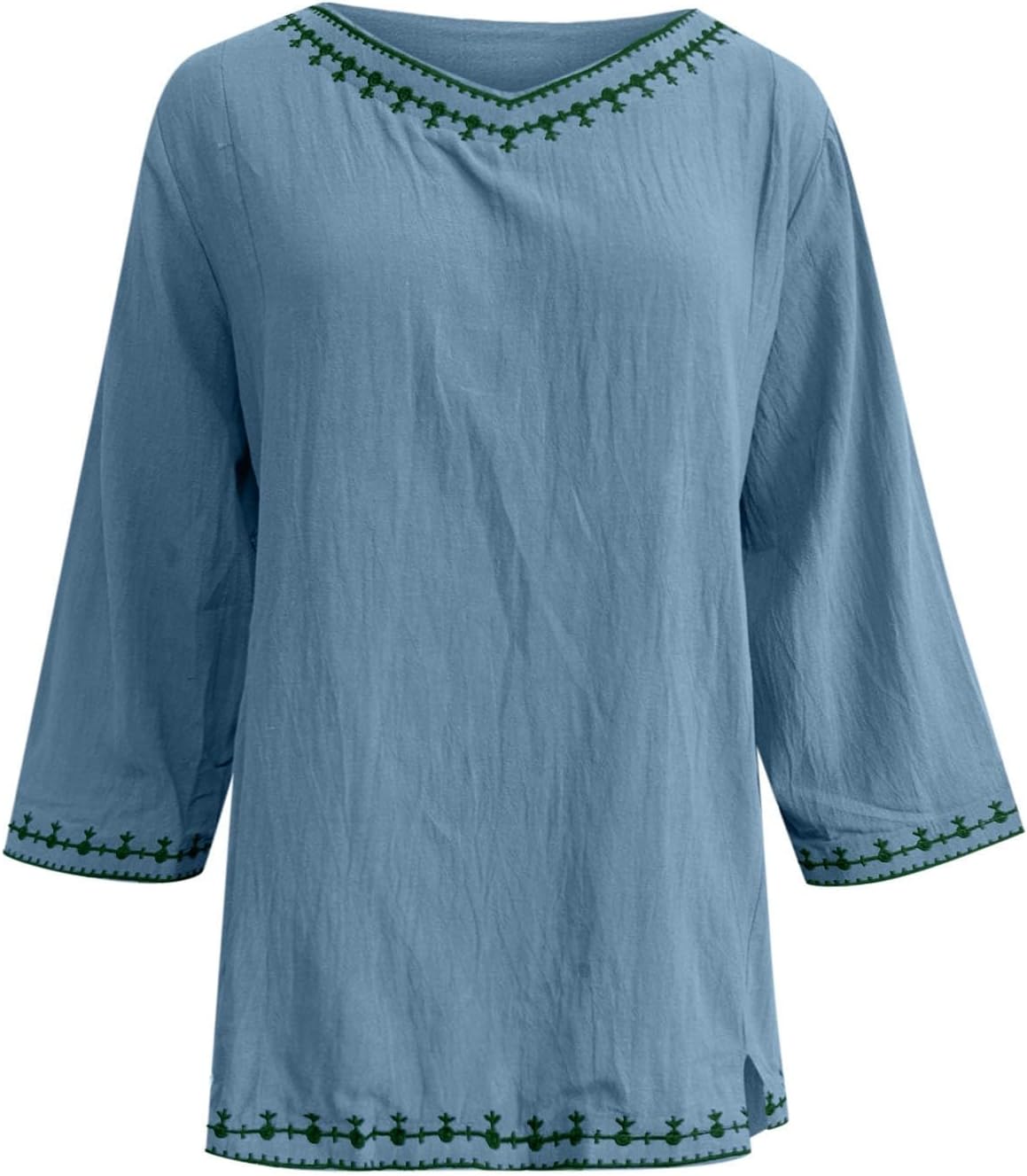 Cotton Linen Tops for Women Summer Casual 3/4 Sleeve T Shirts Lightweight Ethnic Style Embroidery Blouses Tees - Image 4