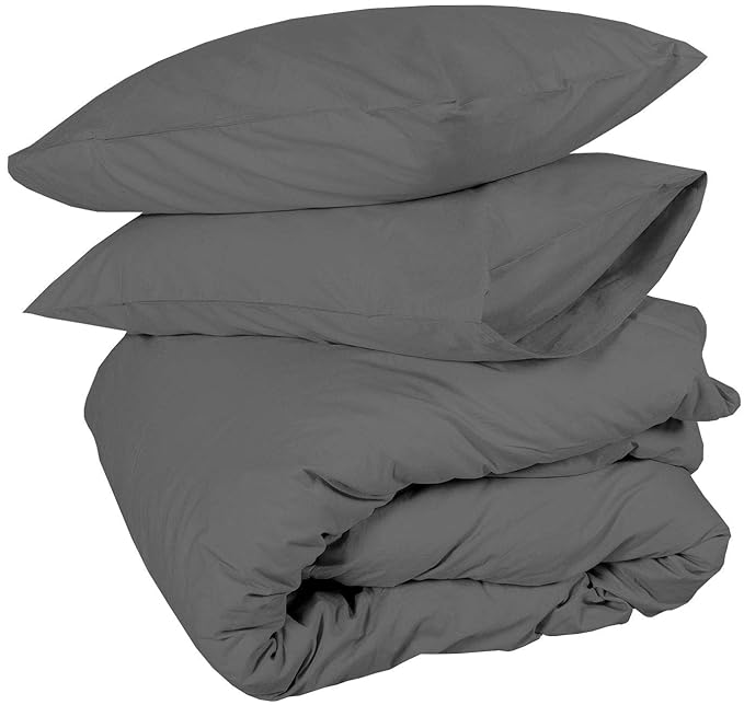 Bhoomi Impex Double Size Zipper Closure Cotton Duvet Cover Set, 3-Piece (1 Duvet Cover and 2 Pillow Cover) DAR Grey Solid, 90 x 100 Inches