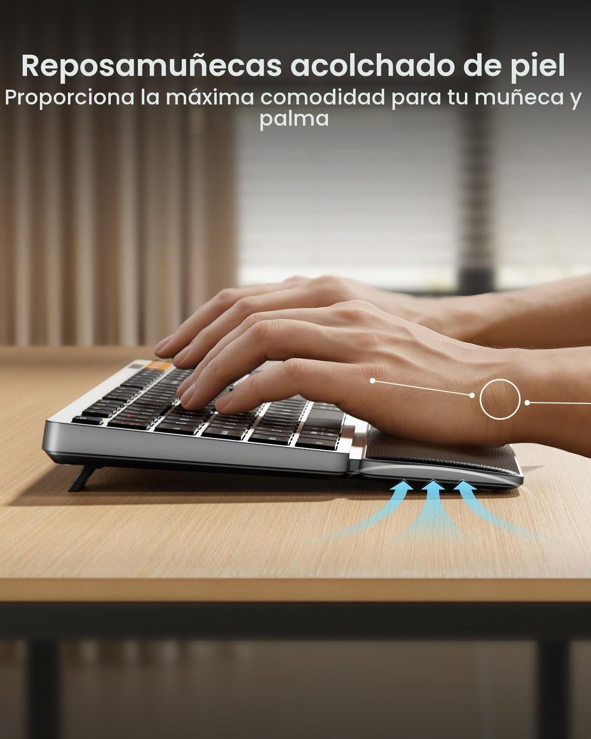 ProtoArc Teclado y mouse inalámbricos Bluetooth, teclado KM60 de tamaño completo con reposamuñecas, recargable, 2.4 GHz + Bluetooth dual, para laptop, PC, Mac, Windows, diseño QWERTY UK, gris espacial