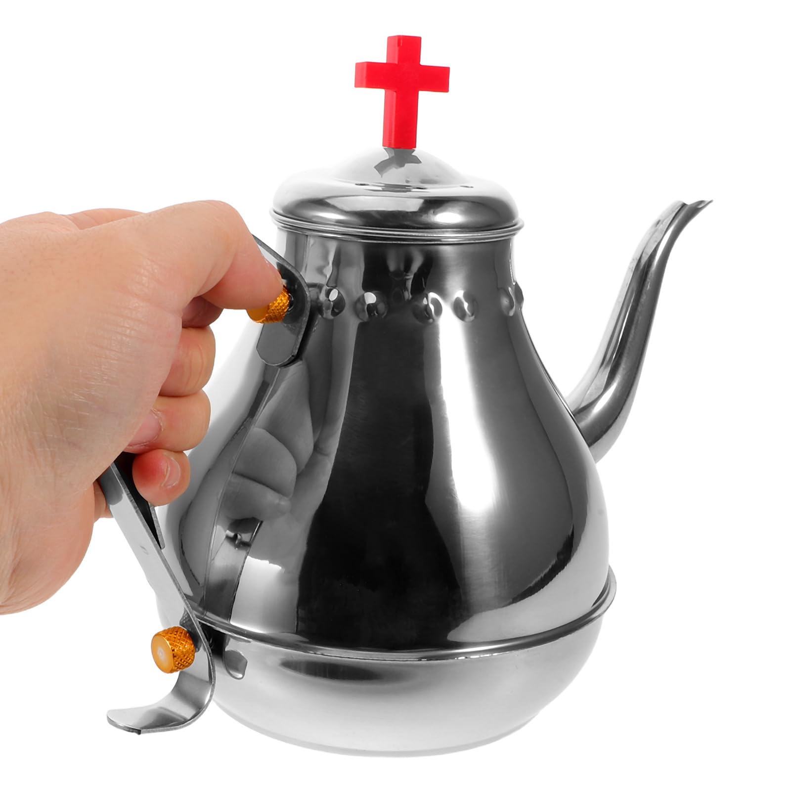 Tetera de Acero Inoxidable de 1.2l Tapa Roja y Diseño Vintage Elegante, Adecuado para Reuniones Religiosas y Uso en Restaurantes Construcción Resistente y Bordes Redondeados