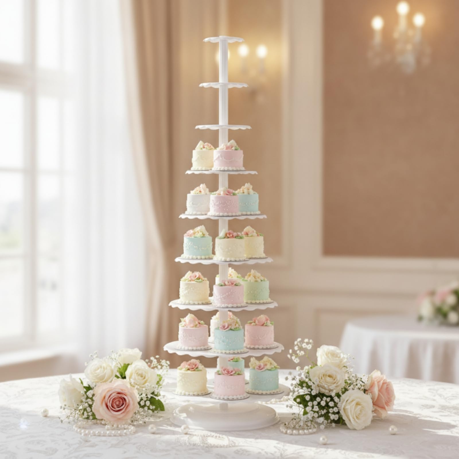 Présentoir Pâtisserie à Colonne Centrale pour Neuf Niveaux Friandises avec Espacement Vertical Dix-huit Centimètres