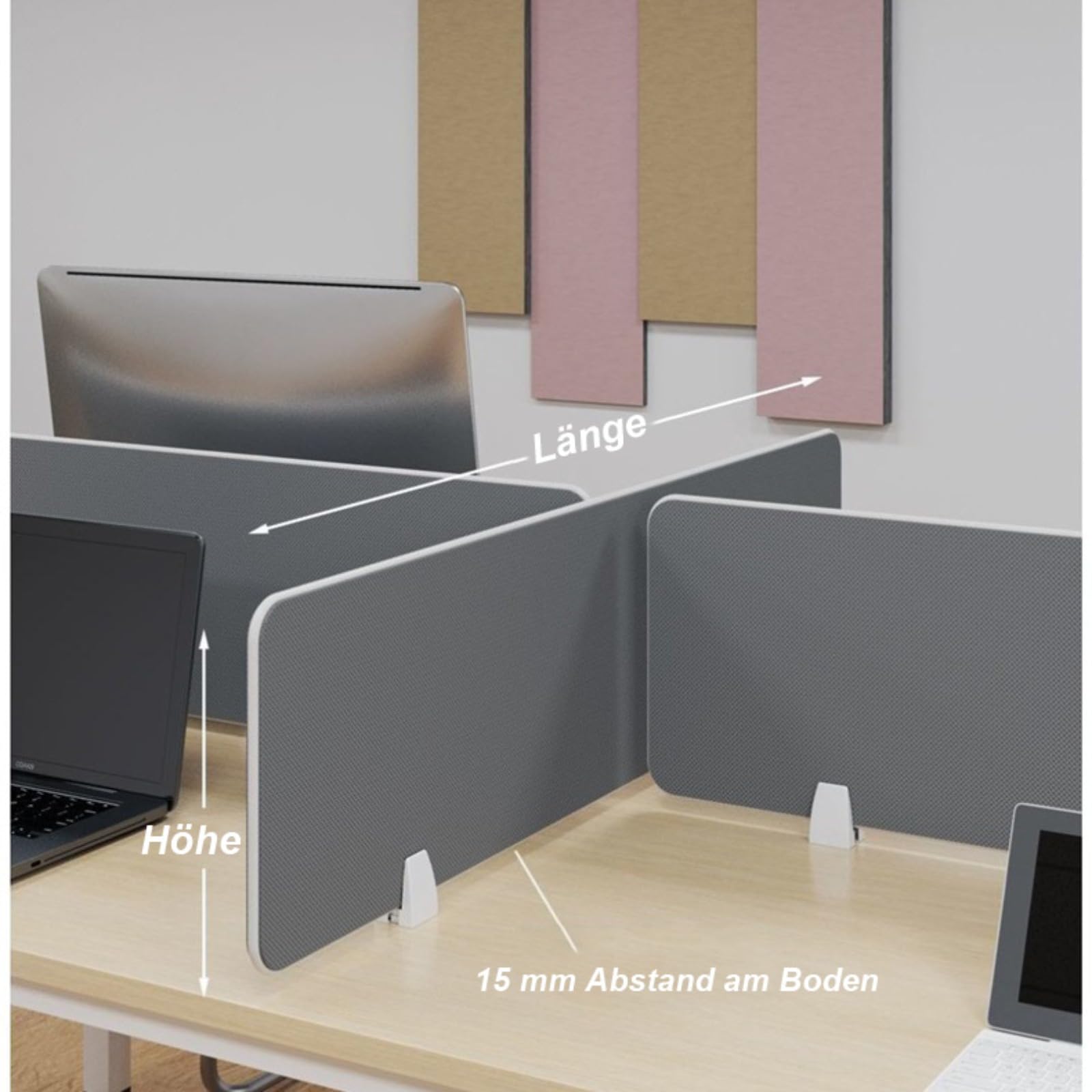 Séparateur de bureau acoustique autonome de 16 mm d'épaisseur, cloison insonorisée, 40 x 120 cm, gris clair, améliore la concentration et la productivité