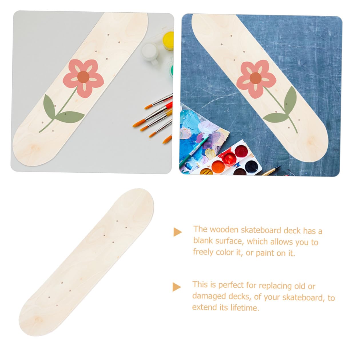 2 Piezas Tabla Skate Infantil de Arce Pintar para Graffiti Monopatín DIY Personalizable para Resistente y Creativa para Pintar y Decorar