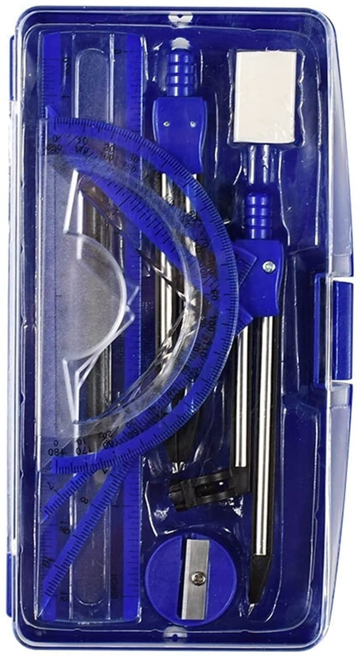 Juego de brújulas Brújula profesional Transportador de precisión portátil Dibujo Borrador de triángulo Juego de brújulas Regla de borrador de matemáticas para estudiantes Útiles escolares Juego de g