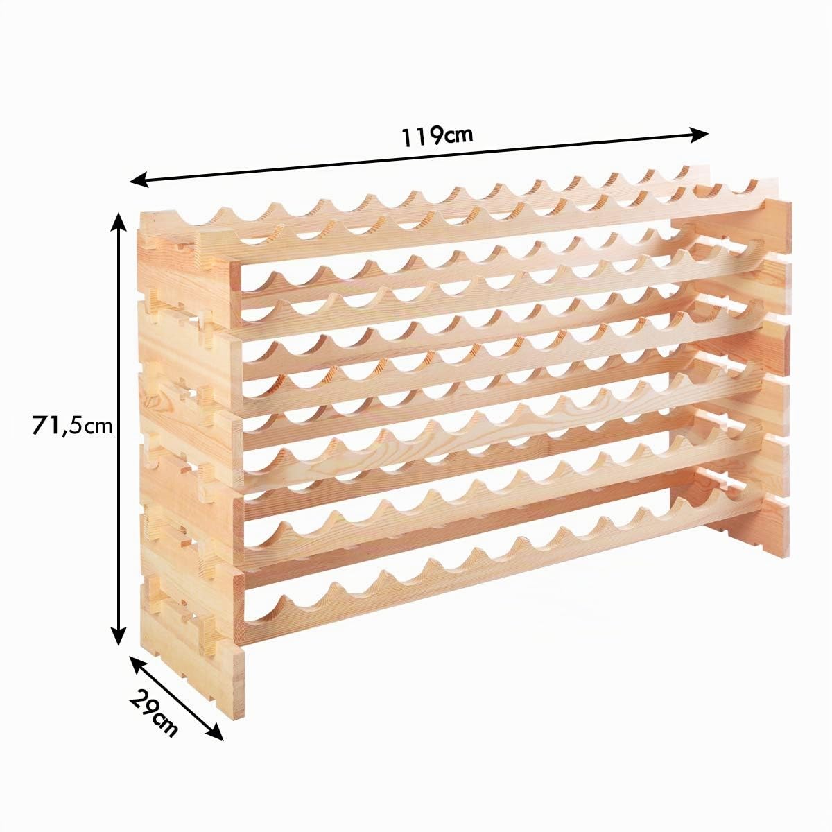 KOMFOTTEU Botellero de Madera para 72 Botellas, Estantería de Vino Apilable de 6 Niveles, Soporte para Botellas de Pie, Armario para Vino con Carga 90 kg, para Bar, Bodega, 119 x 29 x 71,5 cm