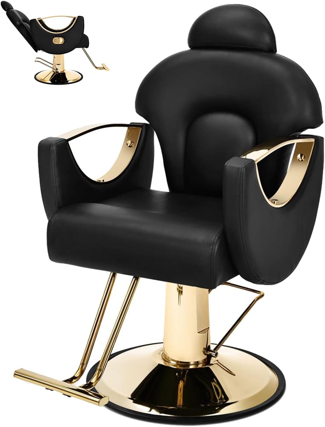 Artist hand Barber Chair Reclining Salon Chair for Hair Stylist with Heavy Duty Hydraulic Pump, Salon Hair Styling Chair 360 Degree Swivel for Haircutting Braiding, Max Load 440 Lbs, Black and Gold