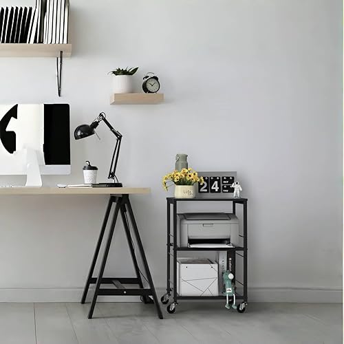 Miniatura 7 de MOOACE Mesa auxiliar de 3 niveles con rueda, estante de almacenamiento rodante, mesita de noche para dormitorio, cocina, sala de estar, oficina,