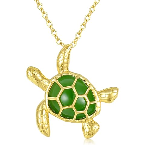 Blocaci Turtle Necklace 14k Solid Gold Sea Turtle Pendant for Women Jade Necklace Genuine Green Jade Gift for Her 18