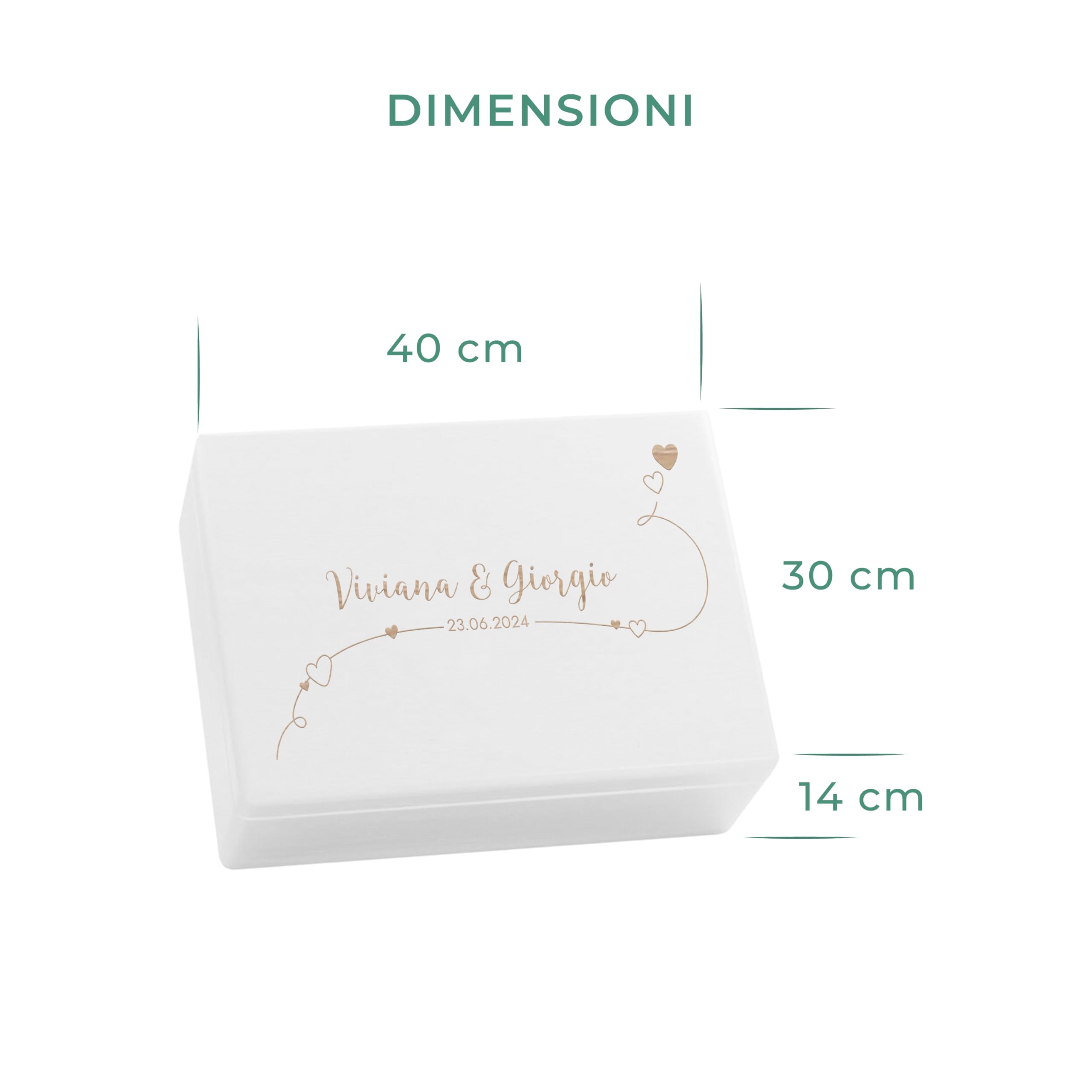 LAUBLUST Scatola dei ricordi di nozze personalizzata | Scatola di legno con coperchio inciso - Amanti | Regali per gli sposi - FSC® (Bianco senza chiusura, ca. 40 x 30 x 14 cm | L)