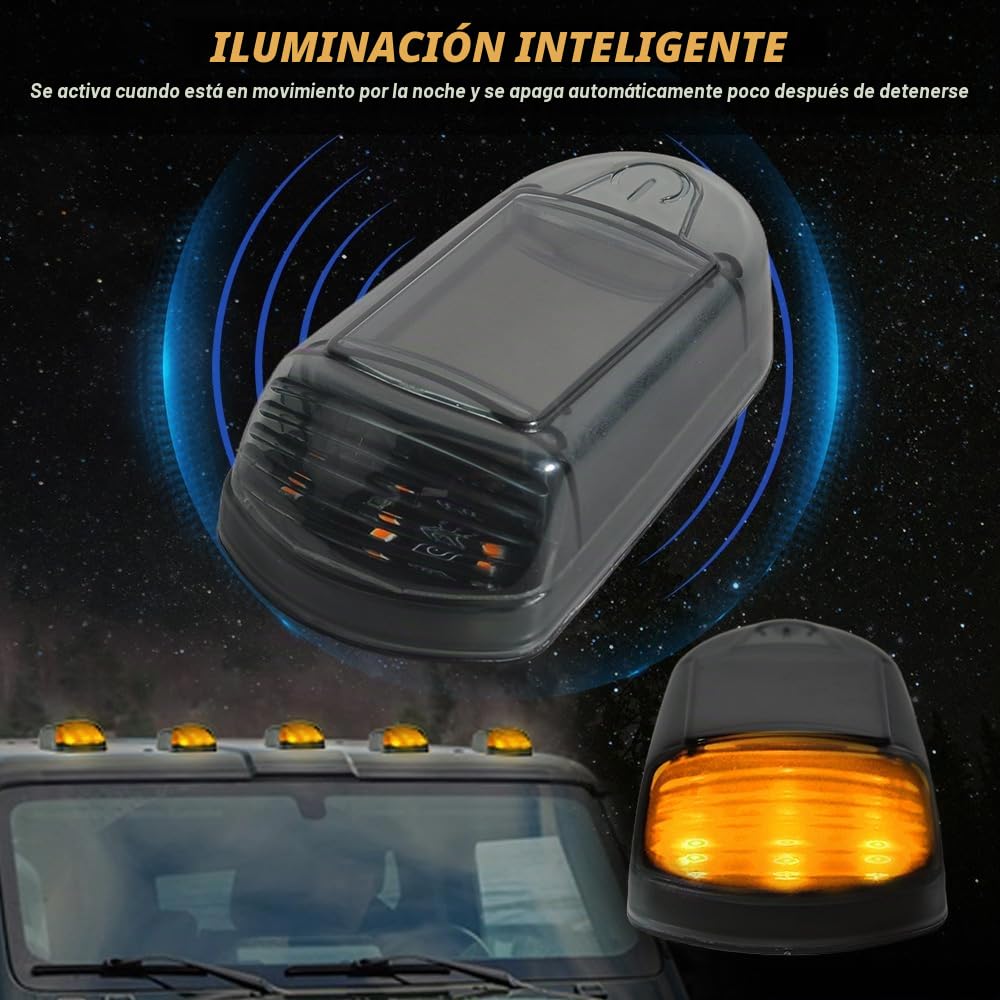 Luces LED solares inalámbricas para Cabina de Coche Riloer, luz ámbar | Luz LED solar para cabina, compatible con todo tipo de vehículos, incluidos camiones, automóviles y modelos universales.