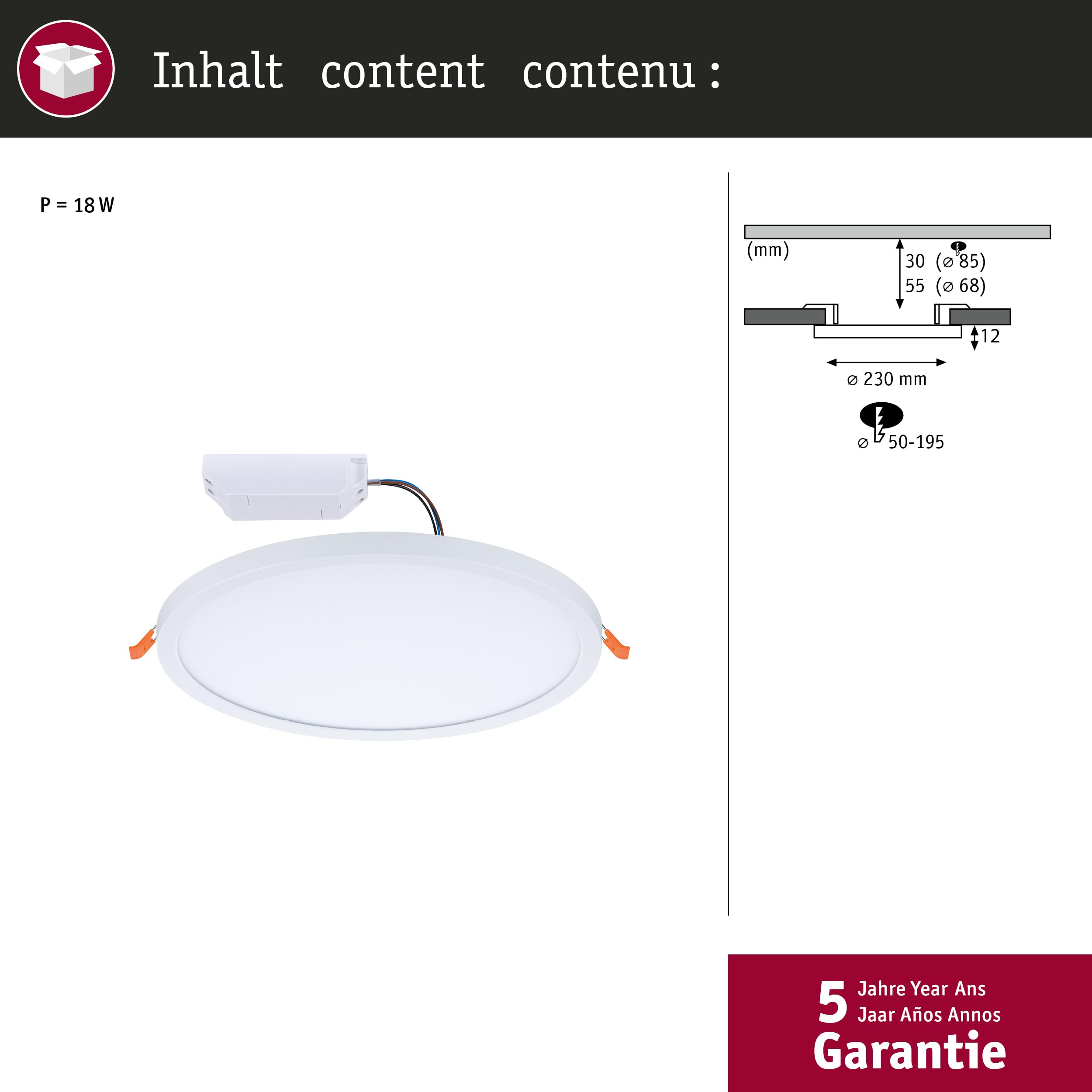 Panneau ENC Areo VariFit IP44 15W 3 Step dim to warm 175mm Chrome dép syn - Paulmann