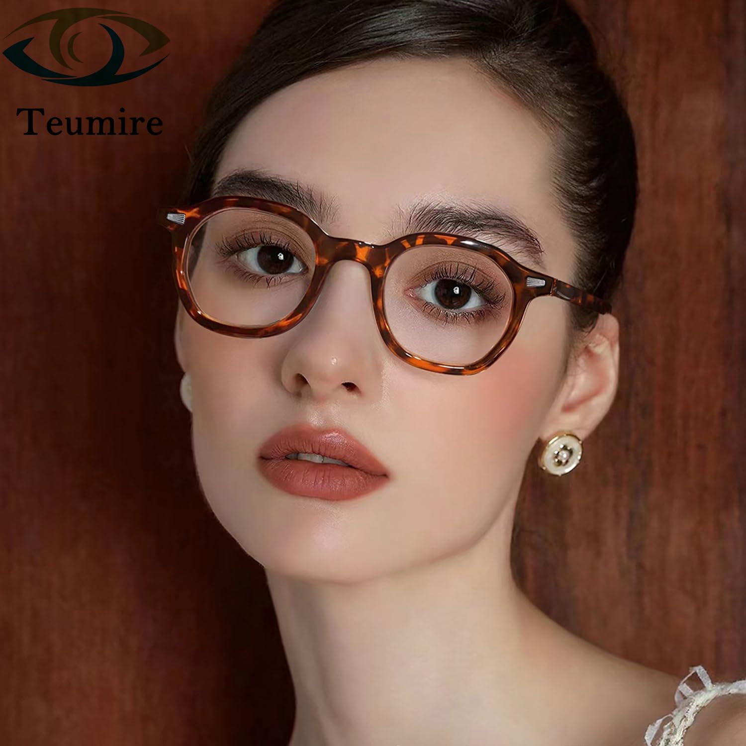 Teumire Johnny Depp Round Glasses for Women Men Vintage Circle Thick Frame Eyeglasses Non Prescription Glasses Clear lens Eyewear(Leopard)