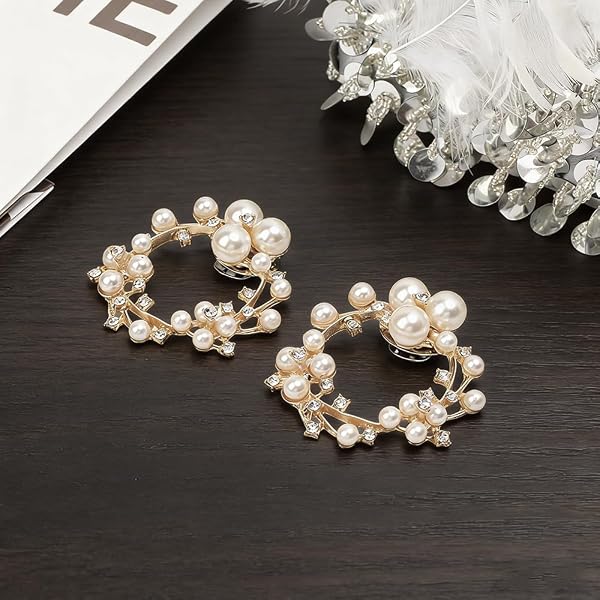 [KUAIDHFK] シューズクリップ 2個セット 靴飾り シューズアクセサリー 靴 パンプス 装飾品 パール リスタル 装飾バックル クリスタルシューズバックル 取り外し可能 結婚式 発表会 入学式 卒業式 パーティー - 5