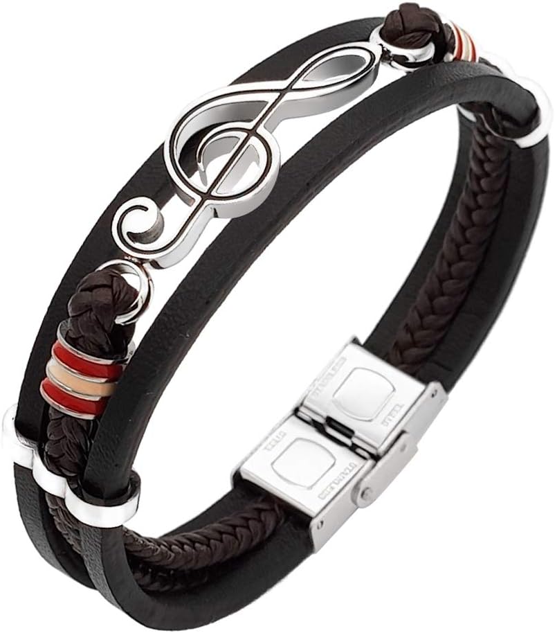 Mishow Men's Braided Leather Bracelet Bangle Cuff Music Note Treble Clef Wristband Valentines Punk Gift for Him