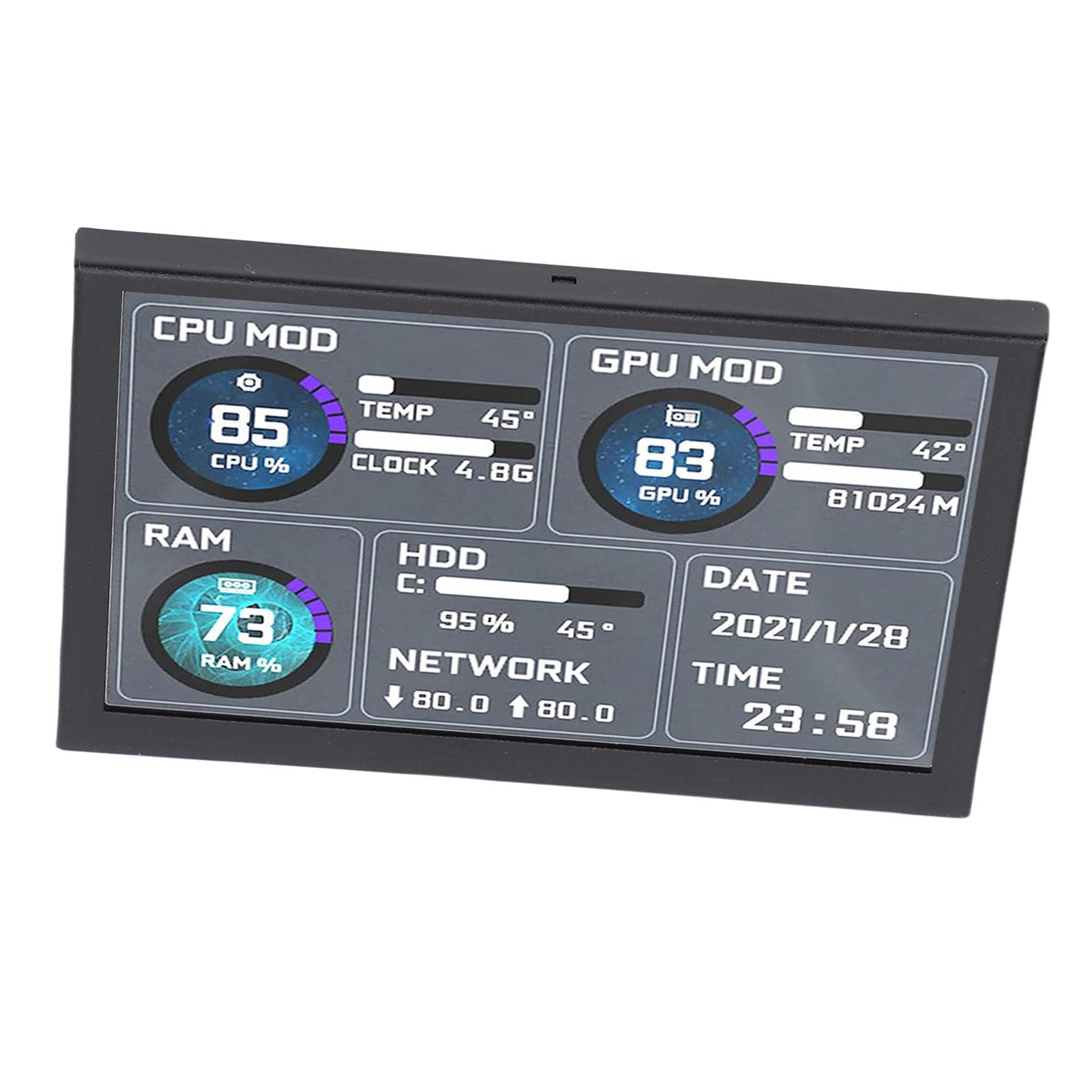 Generic Tema Dinamico Supportato USB Type C Display della Temperatura del Computer Schermo Secondario PC da 5" per , Layout e Temi Personalizzabili per gli Appassionati del Fai da Te