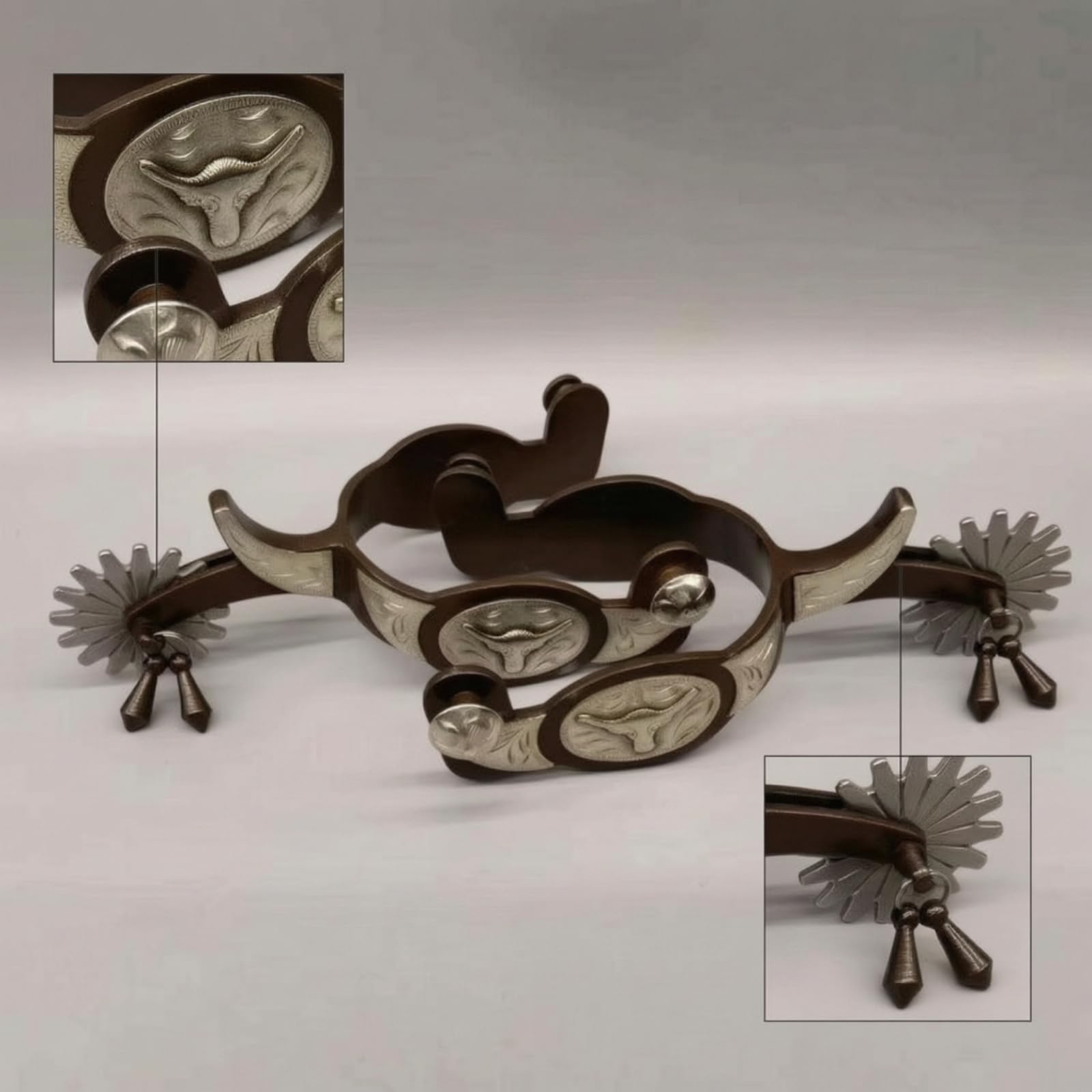 rockible Éperon d'Équitation à Molette Tournante Éperon Western Éperon de Cheval Éperon de Bottes Décors Gravés et Embossés en Acier Faible Carbone pour