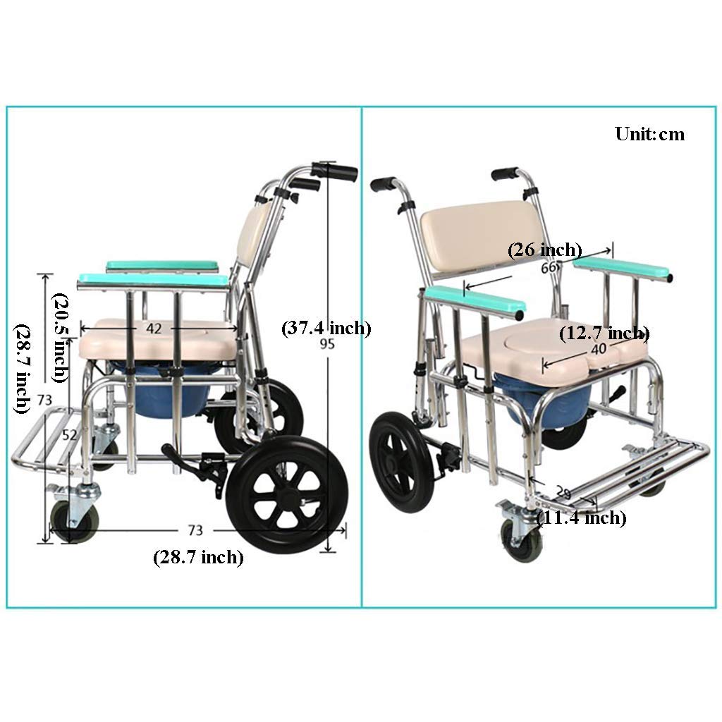Krzesło toaletowe Commode, składane krzesło toaletowe Bedside Commode dla seniorów z kółkami Regulowane oparcie/osłona przeciwbryzgowa/schowek/pokrywa Solidne i łatwe w montażu