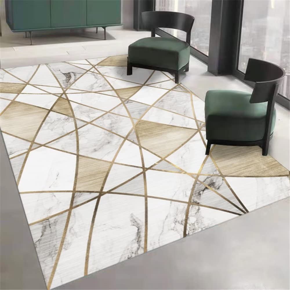 Tapis salon avec motif de marbre géométrique incurvé marron lavable 120x160