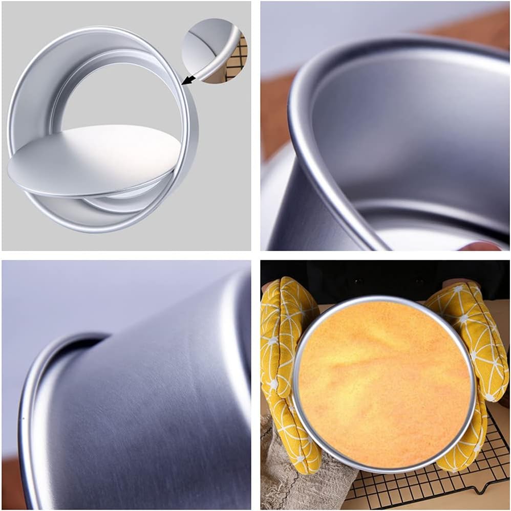 XZJMY 5 Pack Non-Stick Deep Aluminum Round Cake Pan With Removable Bottom,mini cake pan, round aluminum cake pan, used for family gatherings to bake mini cake pizza, quiche (4 Inch) - Image 5