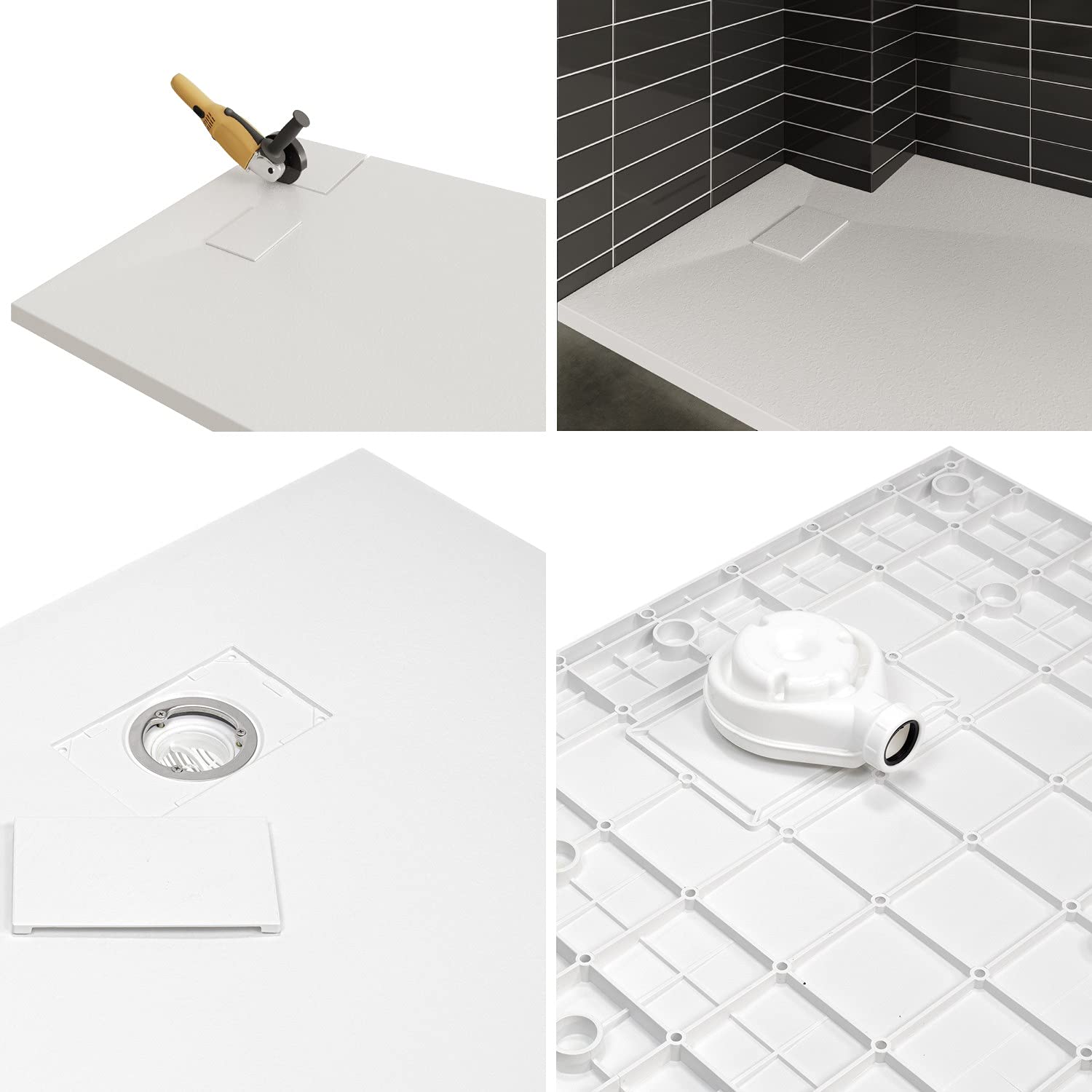 BAYA Receveur de douche extra-plat aspect pierre ardoise Blanc 80 x 180 cm + bonde