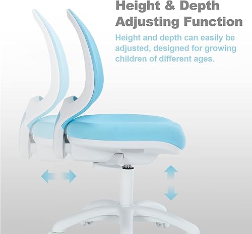 Miniatura 40 de Silla de escritorio para niños, silla de oficina de estudio, diseño ergonómico, altura ajustable y profundidad del asiento (azul cielo con Azul