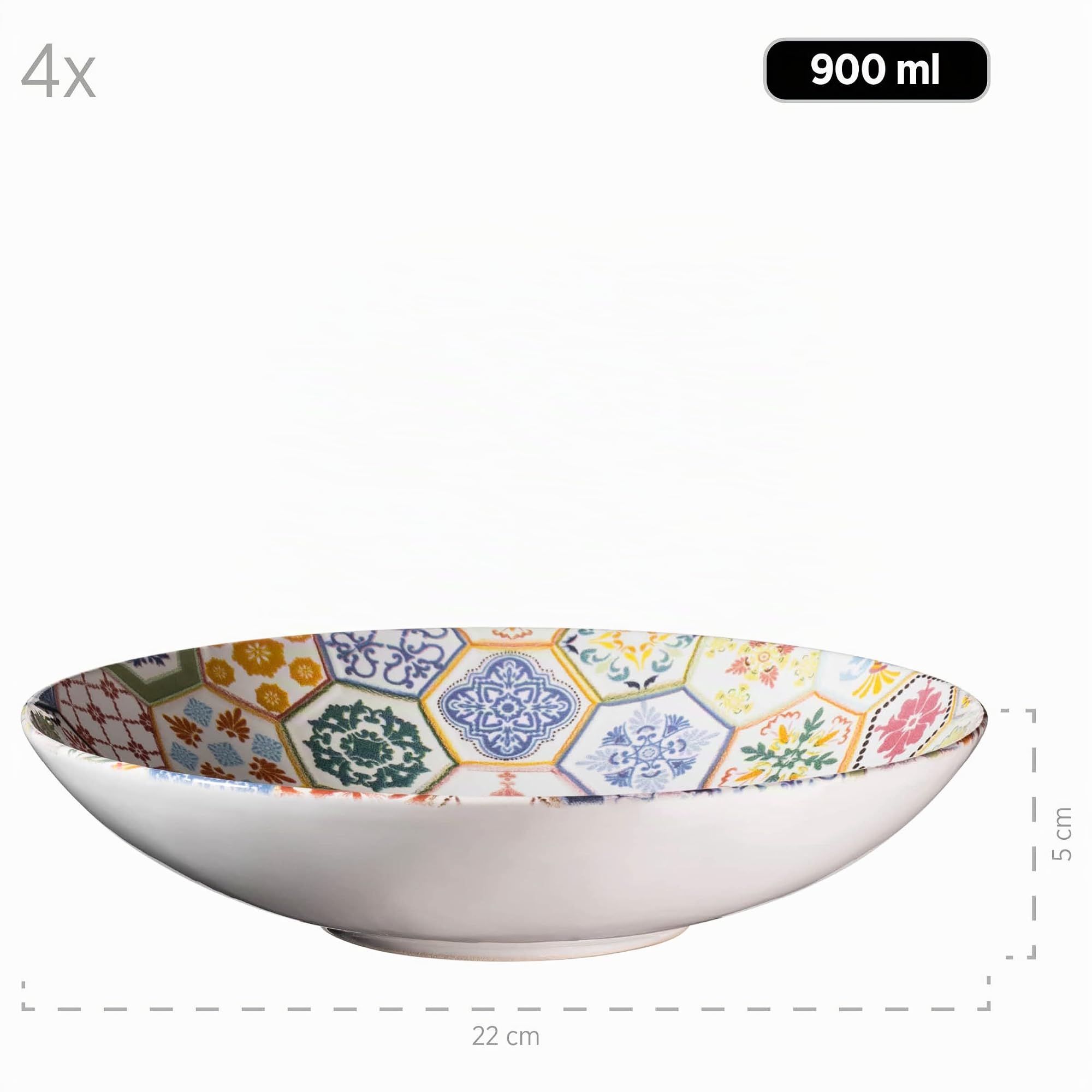 MÄSER Serie Amarante, 12-teiliges Tafelservice für 4 Personen mit besonderem Fliesendekor, Teller Set aus Suppentellern, Speisetellern und Desserttellern mit buntem Ornament-Dekor, Steinzeug
