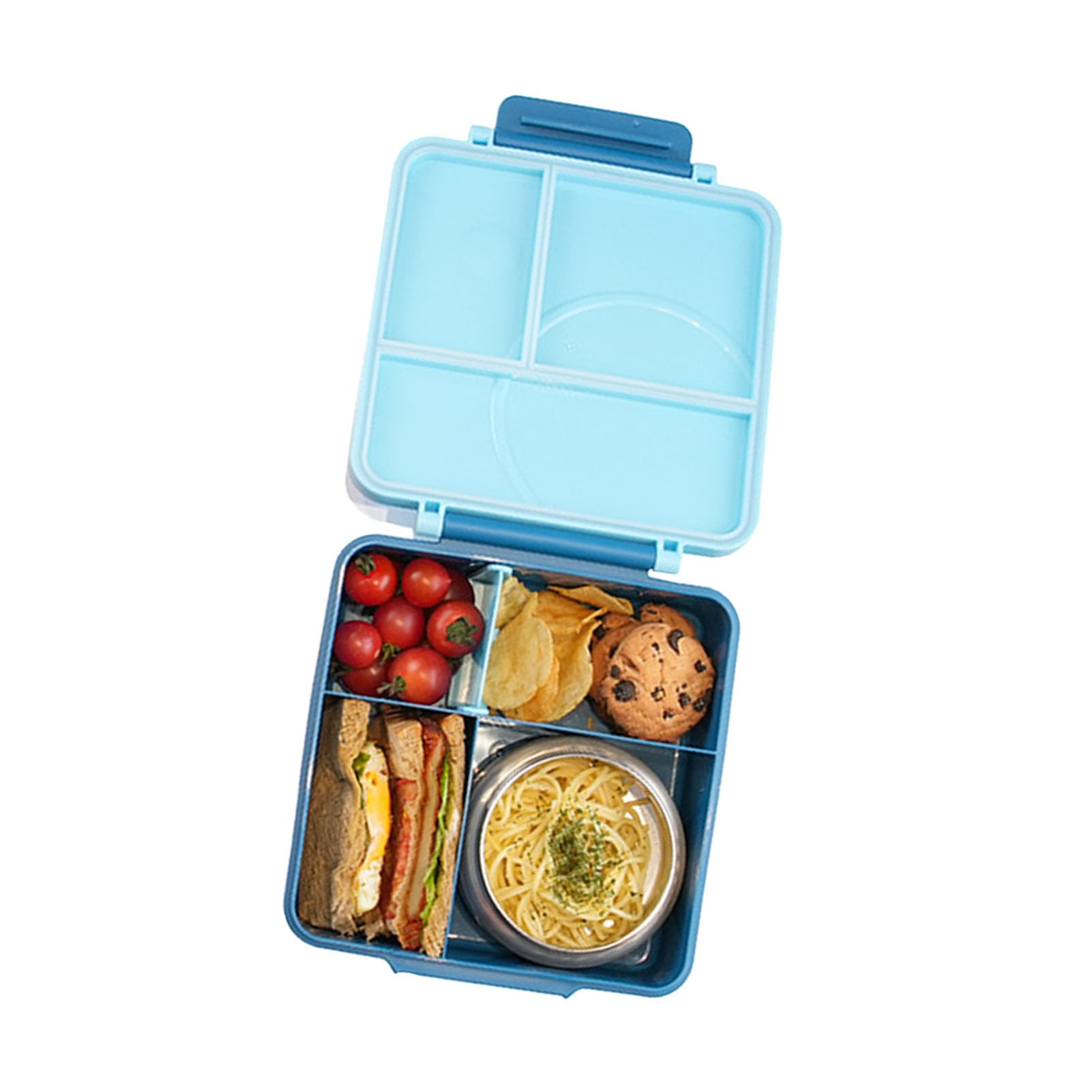 con Múltiples Compartimentos de Acero Inoxidable y Cuenco de Silicona para Niños y Adultos 19,5 X 22 Cm (Azul)