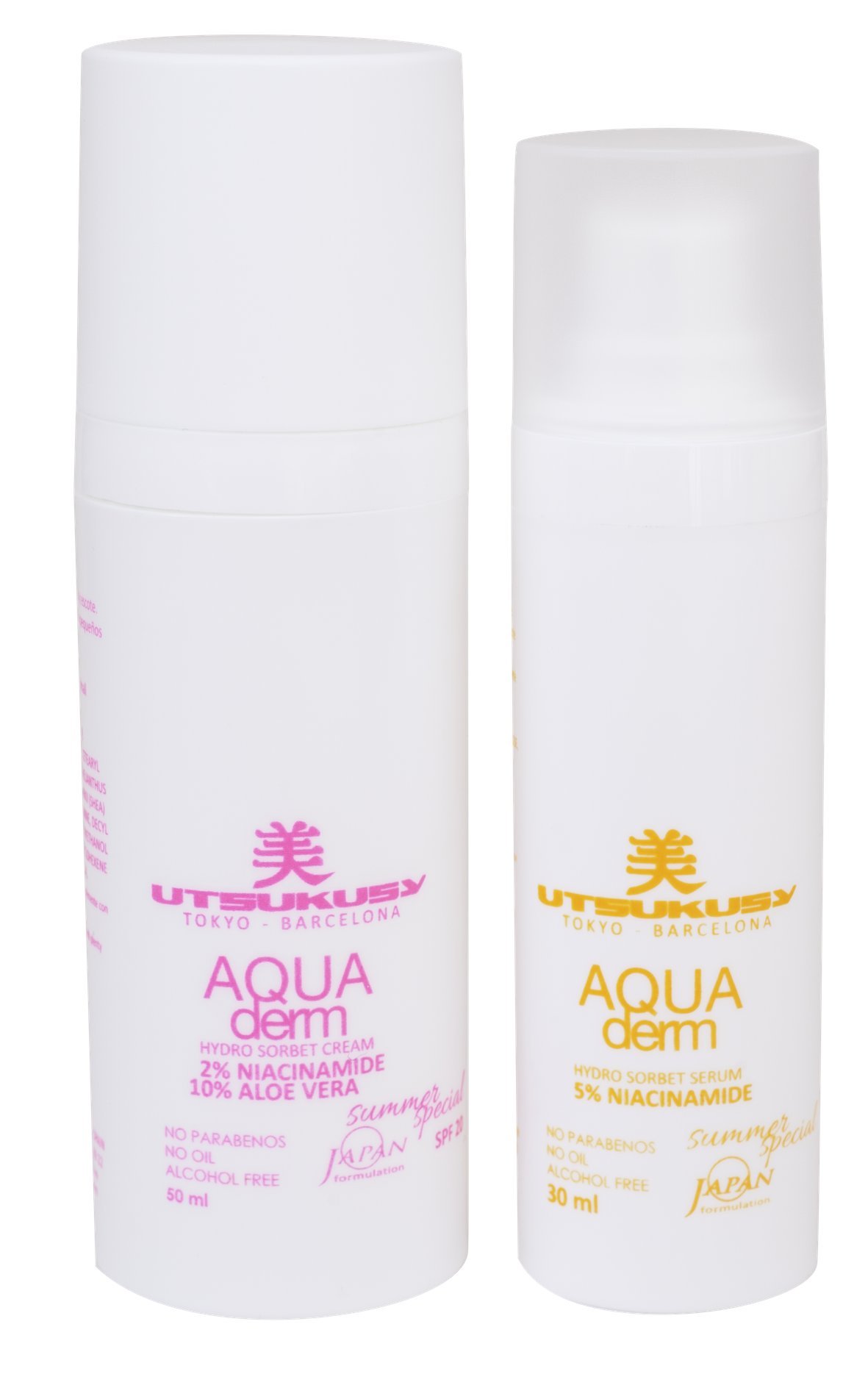 Utsukusy - Aqua Derm Creme und Serum - Creme 50ml + Serum 30ml - Pflege-Set für intensive Feuchtigkeit