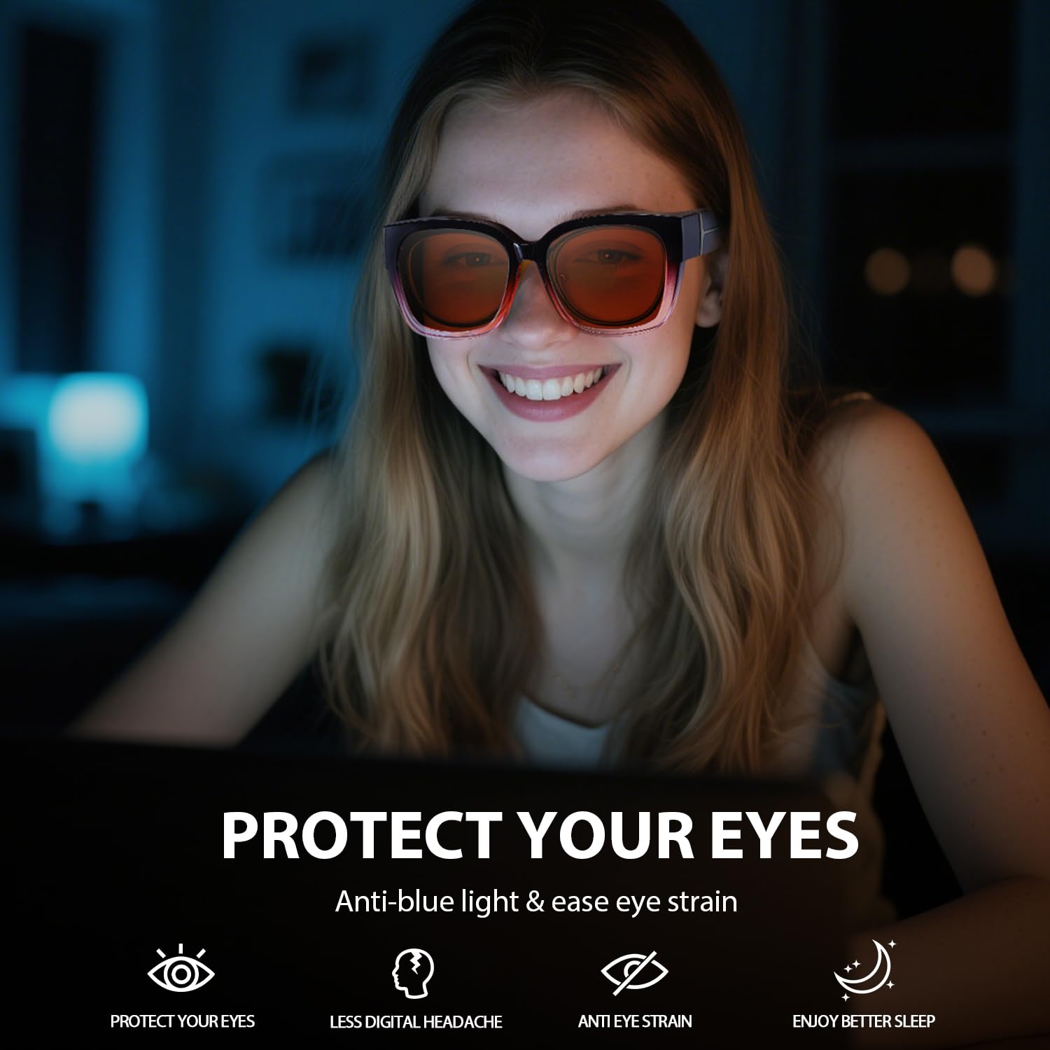VIEWBETTER® Lunettes anti-99,99 % de blocage de la lumière bleue sur les lunettes, lunettes de jeu surdimensionnées pour ordinateur Orange ambré