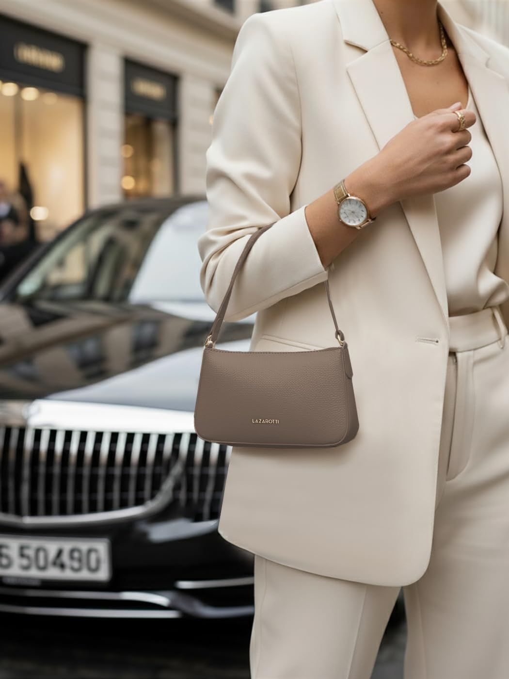 Lazarotti Bologna Damen Schultertasche aus Echt-Leder | Handtasche mit Steckfach | Handtasche 27 cm