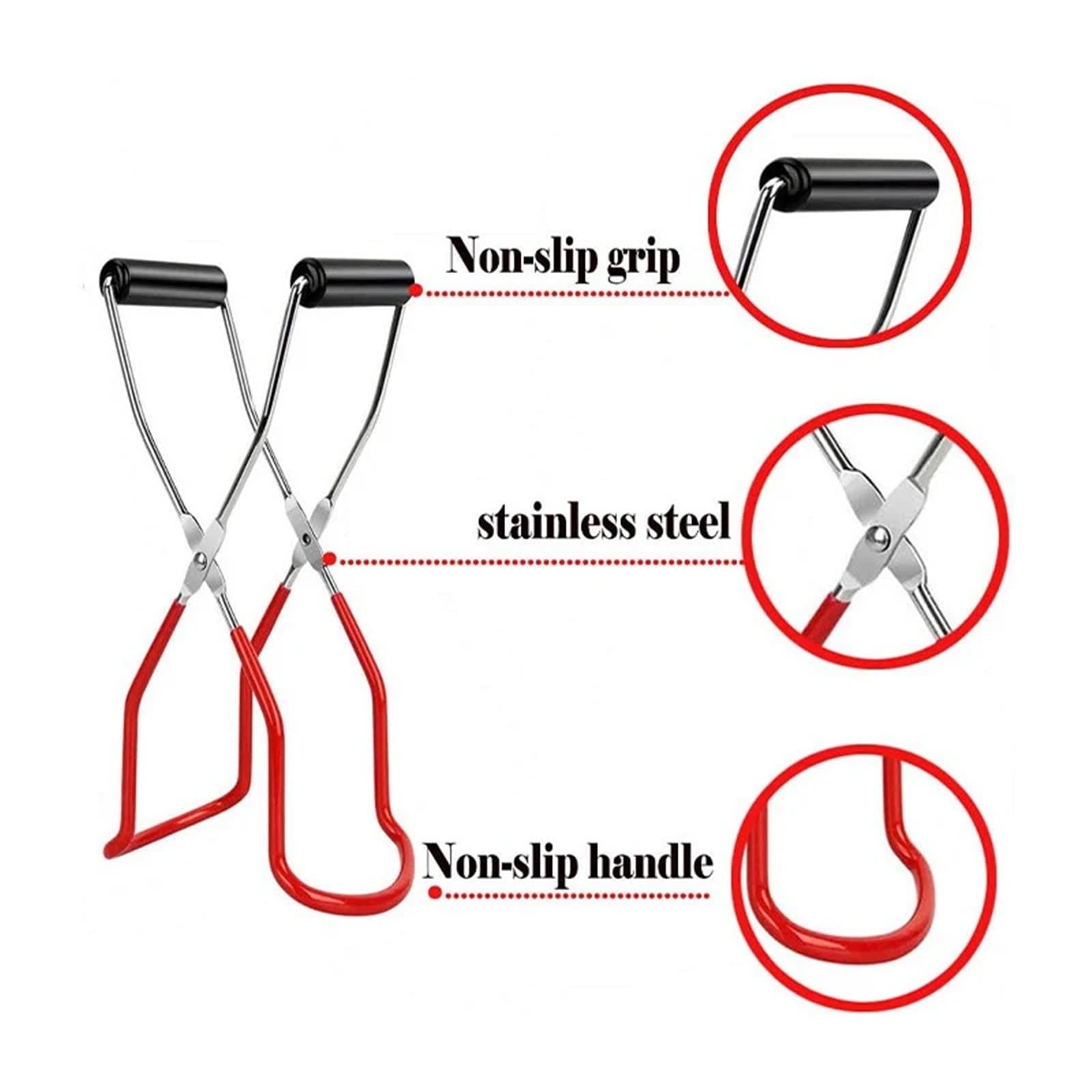 5 stücke Einmachglas Heber Tong Edelstahl Können Clip Mit Grip Griff Wärme Widerstand Anti-Clip Glas flasche Halter KitchenTool Für Ofen(Red)