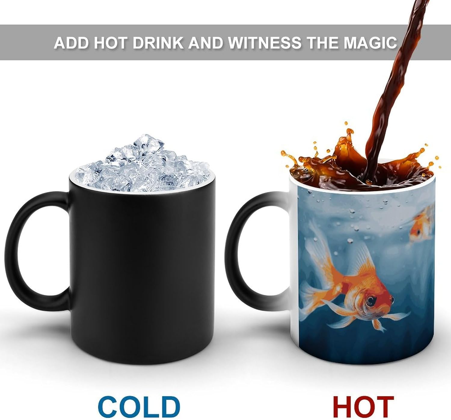 Color Changing Mug Fish Printed Ceramic Coffee Mug Heat Changing Sensitive Mug Magic Heat Changing Coffee Mug Novelty Coffee Mugs