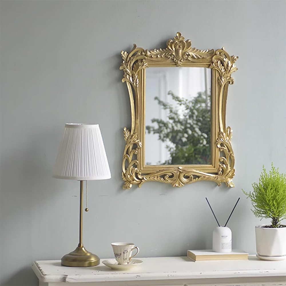 SXFSDOU Decorative Wall Mirror, Baroque Style Vanity Luxury Mirror Rectangular, Antique Bathroom Gold, Victorian for Entryway(Gold)