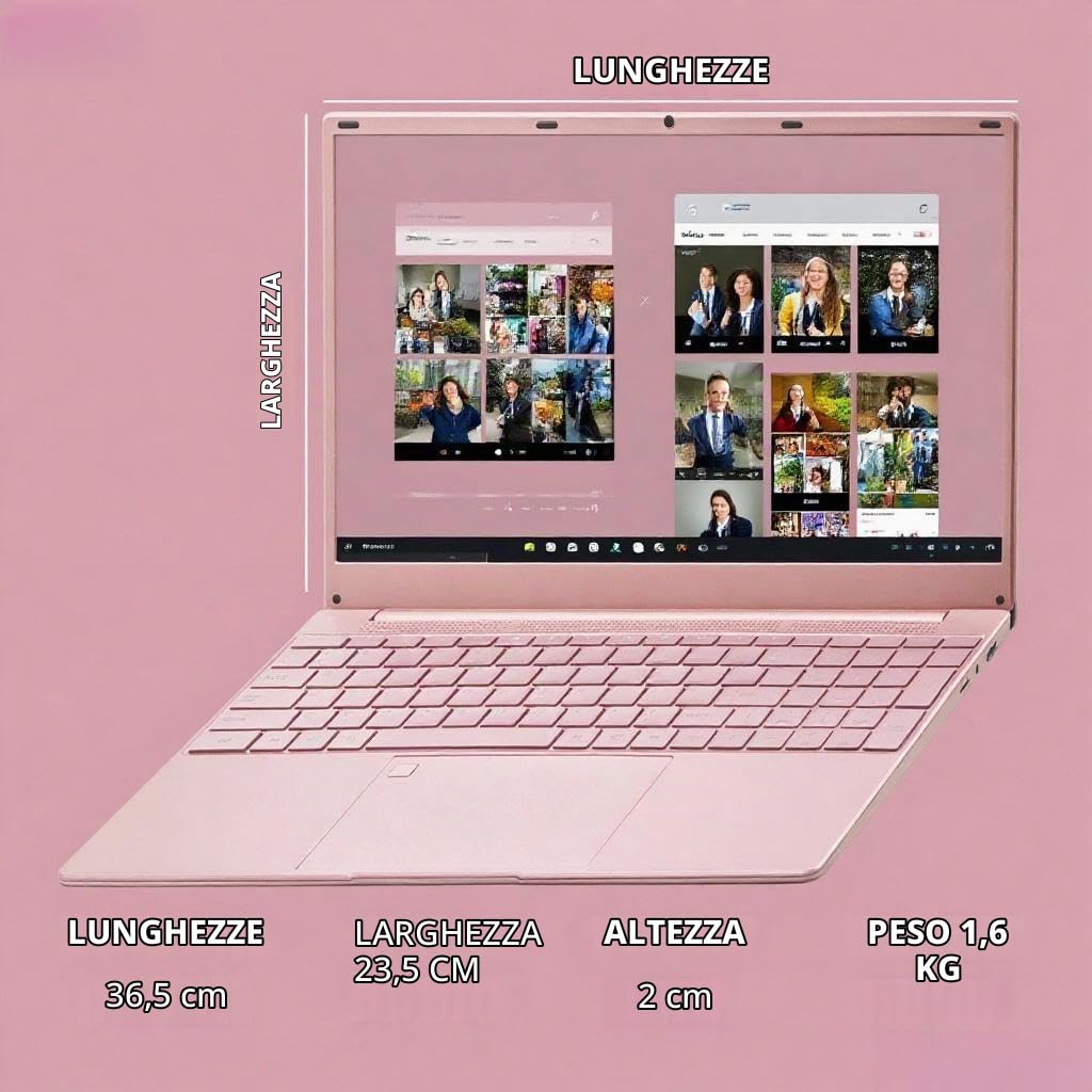 AKEDA PC Portatile 15,6 Pollici Rosa – Laptop Leggero con Processore N95, 16GB RAM, SSD 1TB, Schermo FHD IPS, Tastiera Retroilluminata, Ideale per Studio e Lavoro Legger(Tastiera UK+pellicola IT)
