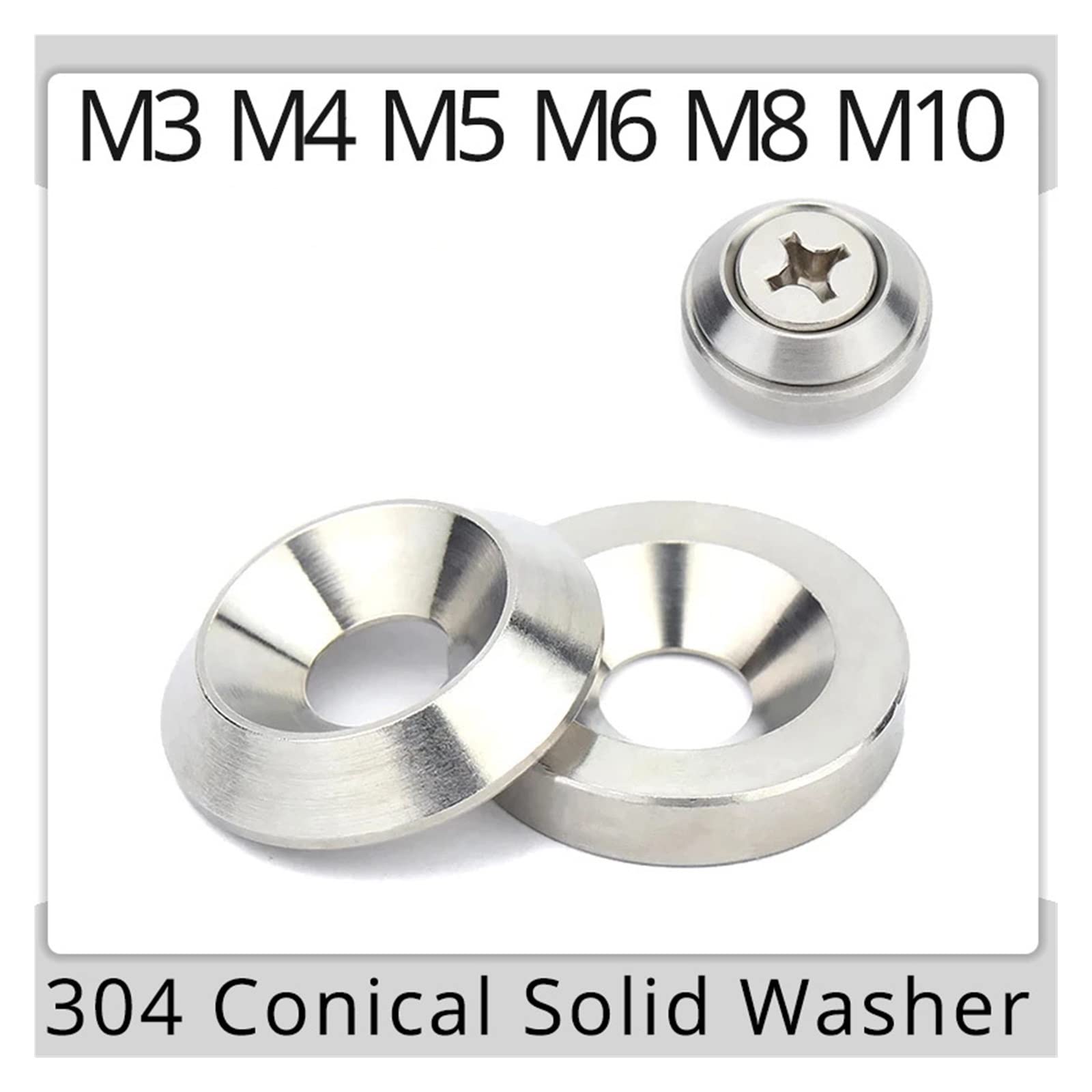 Rondella svasata, Rondella a tazza, M3 M4 M5 M6 M8 M10 Rondella conica solida a testa svasata Guarnizione piatta Concava Convessa Rondelle coniche coniche in acciaio inossidabile(CONE M6x15x2.8)