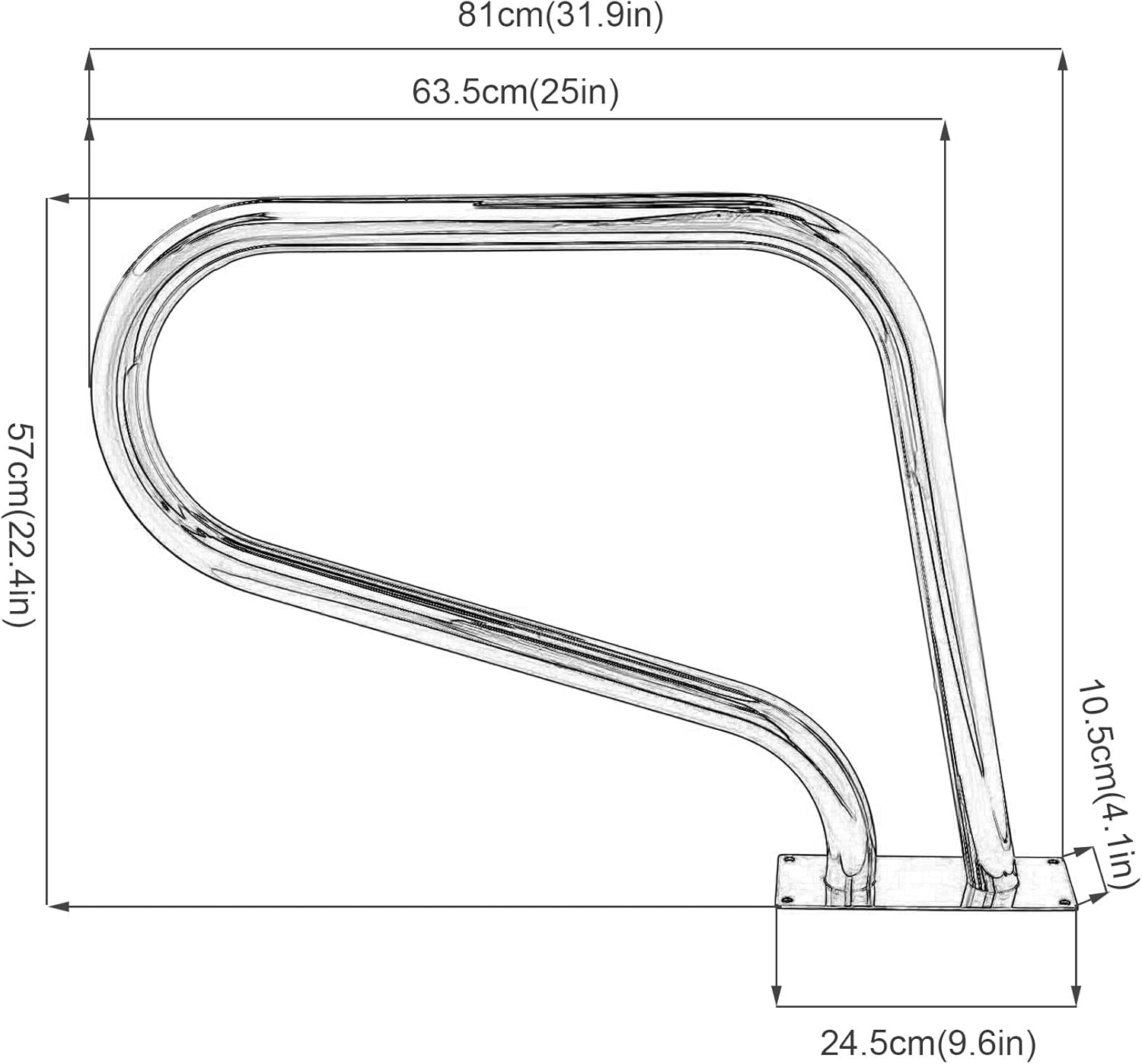Swimming Pool Safety Hand Rail Swimming Pool Handrails, 304 Stainless Steel Handle, Pool Railing, Ladder Step Handrail for Swimming Pool, Sloped Entry, Spa, Water Park(1PCS)