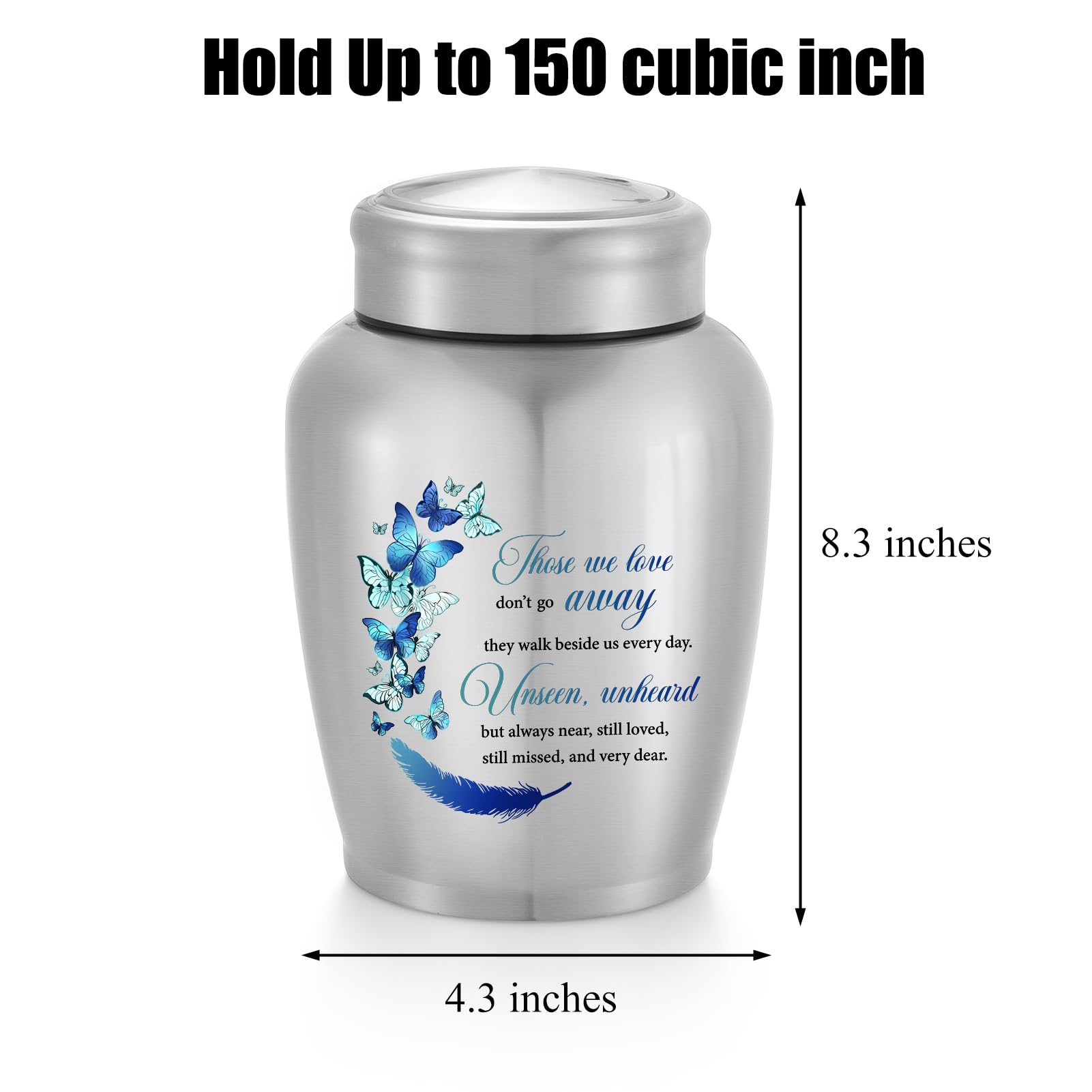 SOITIS Large Urns for Ashes Adult Male Female-Decorative Urns, Stainless Steel Funeral Keepsake for Ashes Remains Cremation Urn for Human Ashes for Women Man
