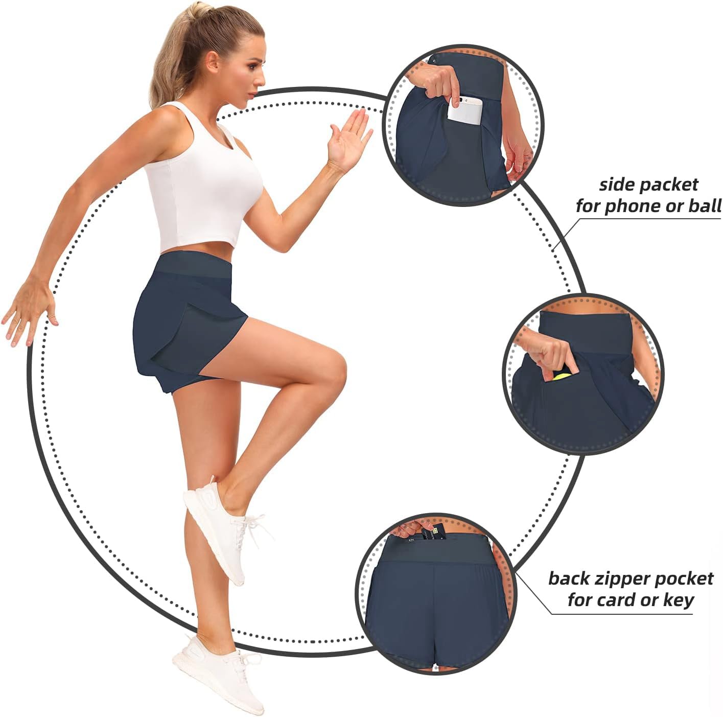 Short Femme d'été Pantalon Shorts de Sport Court 2 en 1 Short de Course Fitness RunningYoga Jogging Élastique Séchage Rapide