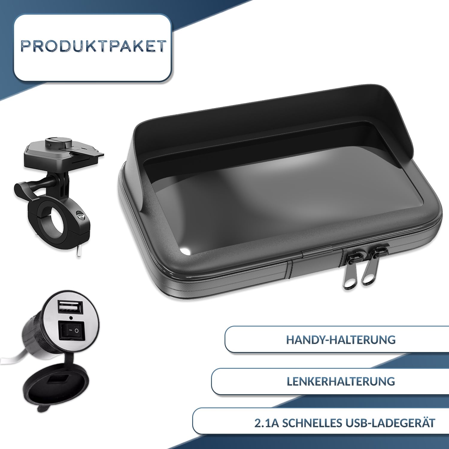 Motorrad handyhalterung wasserdicht mit Ladegerät 2.1A Schnellverbindung Handytasche mit Blendfreies Visier gültig für Smartphones bis 7,5" unzerbrechliche Lenkerhalterung