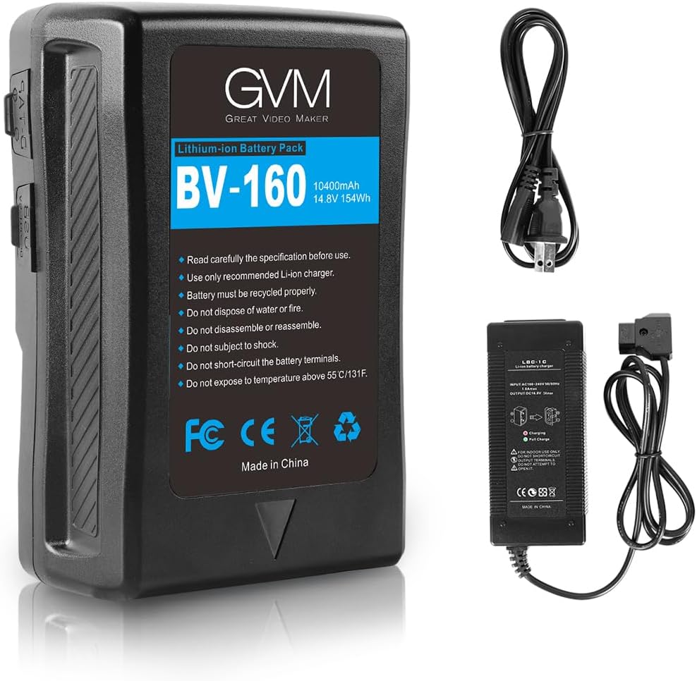 GVM V-Mount Battery with D-Tap and DC Outputs,160WH(10400mAh) V Mount Battery Compatible Video Camera Camcorder Broadcast with D-Tap and DC Outputs USB Ports