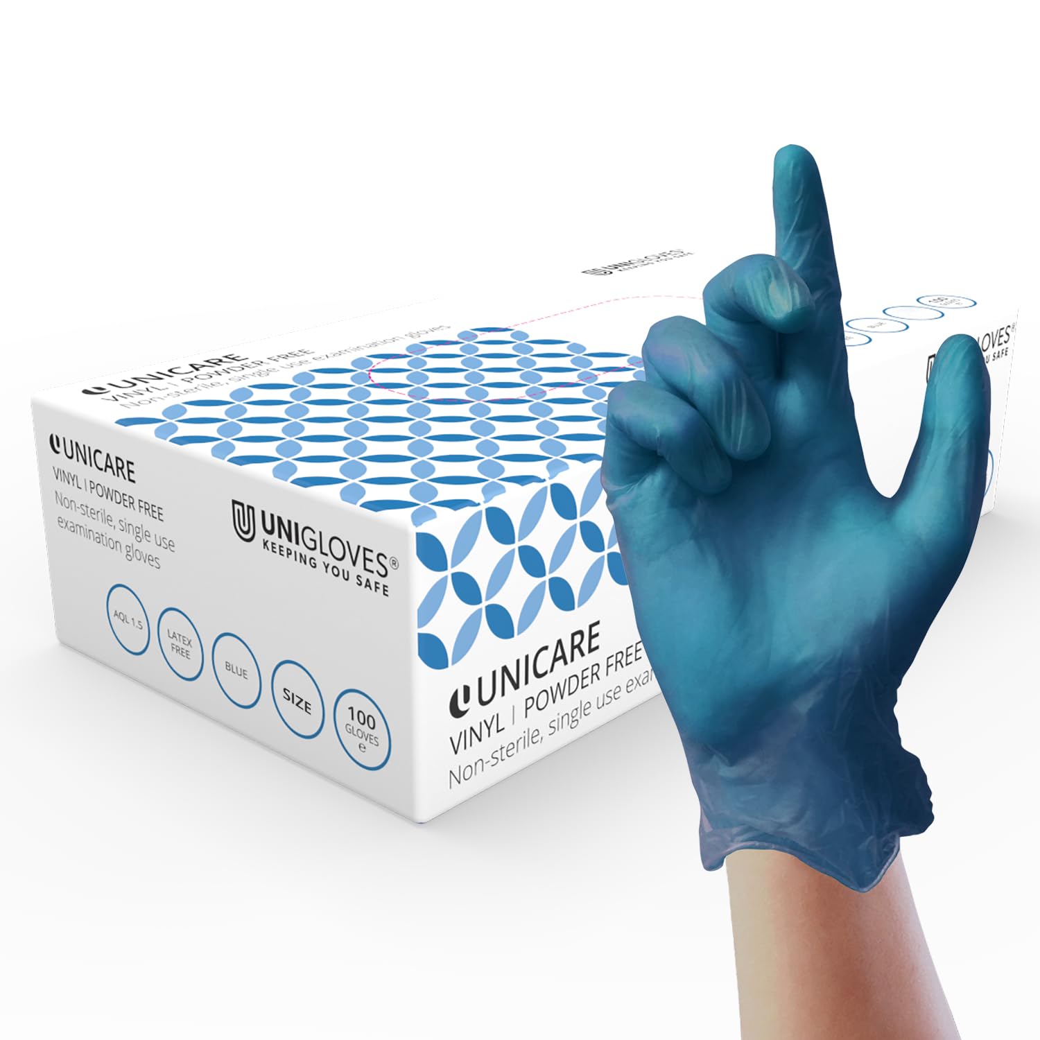 UNIGLOVES Unicare Vinyl Examination Glove, Medical Grade EN455
