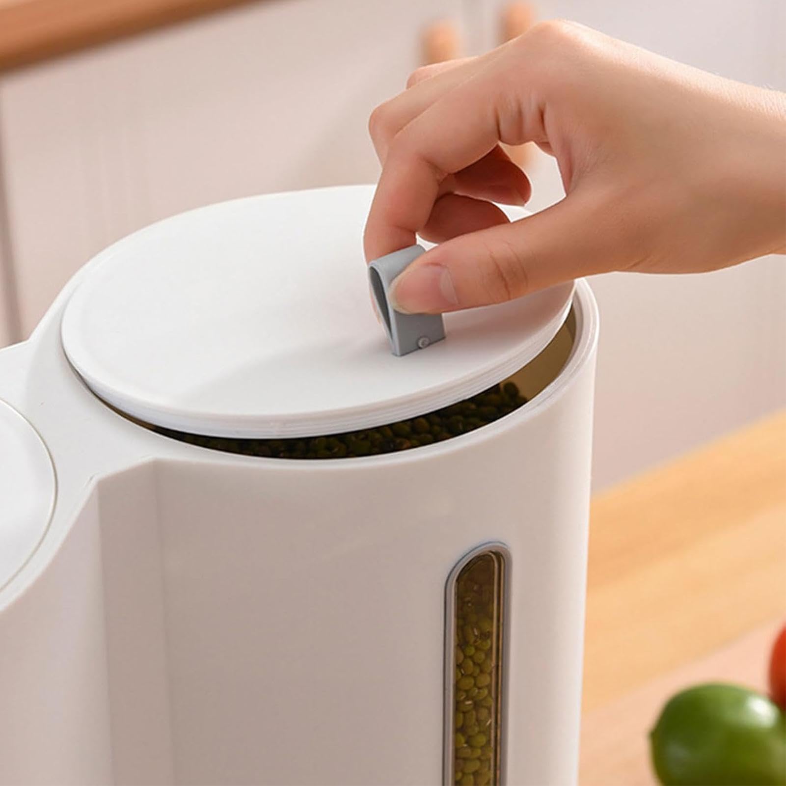 Dispenser di riso da cucina Contenitore da cereali, soia, mais e farina | Distributore di riso con doppio contenitore per il banco Per Soia, Fagiolini, Mais, Farina,
