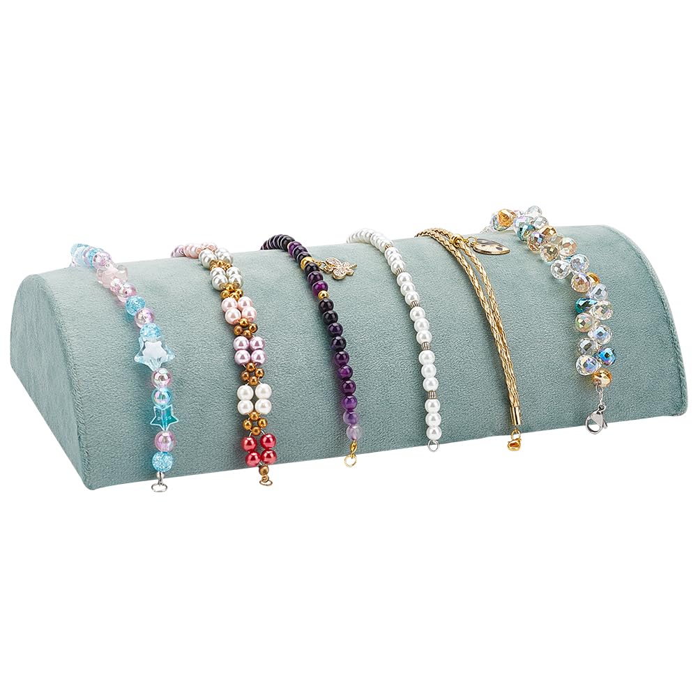 FINGERINSPIRE Half Moon Bracelet Display Stand Pale Turquoise Velvet Bracelet Display Holder Jewelry Bracelet Watch Necklace Storage Rack Jewelry Organizer Displays for Selling Show Home Business Use