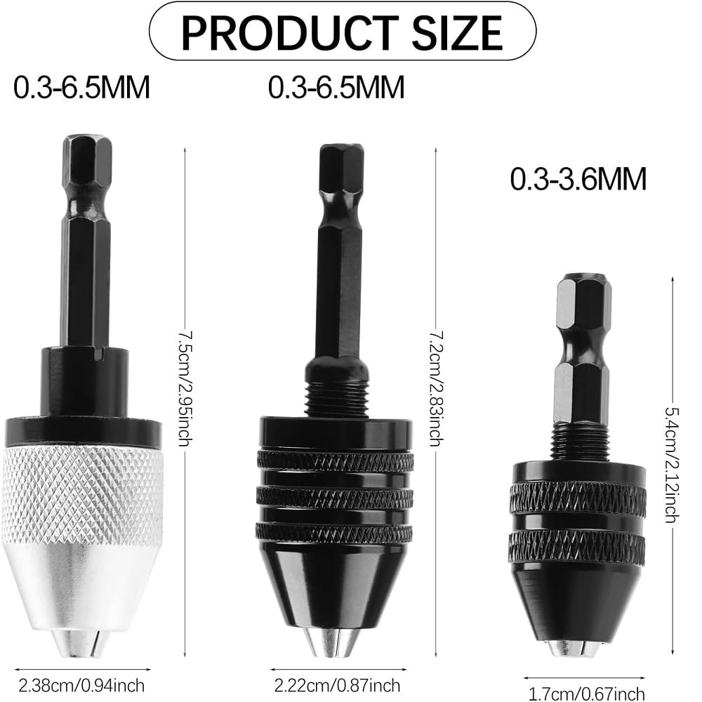 Kit 3 Mandrini Keyless Per Trapano - Adattatore Esagonale 1/4'', Sgancio Rapido, Prolunga Per Cacciaviti