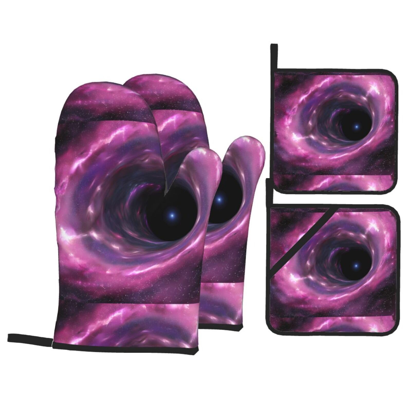 YYHWHJDE Space Wormhole Printed Kitchen Baking Set of 4 Thick Insulated Oven Mitt & Pot Holders, Anti-Scalding for Microwave, Oven, Outdoor BBQ